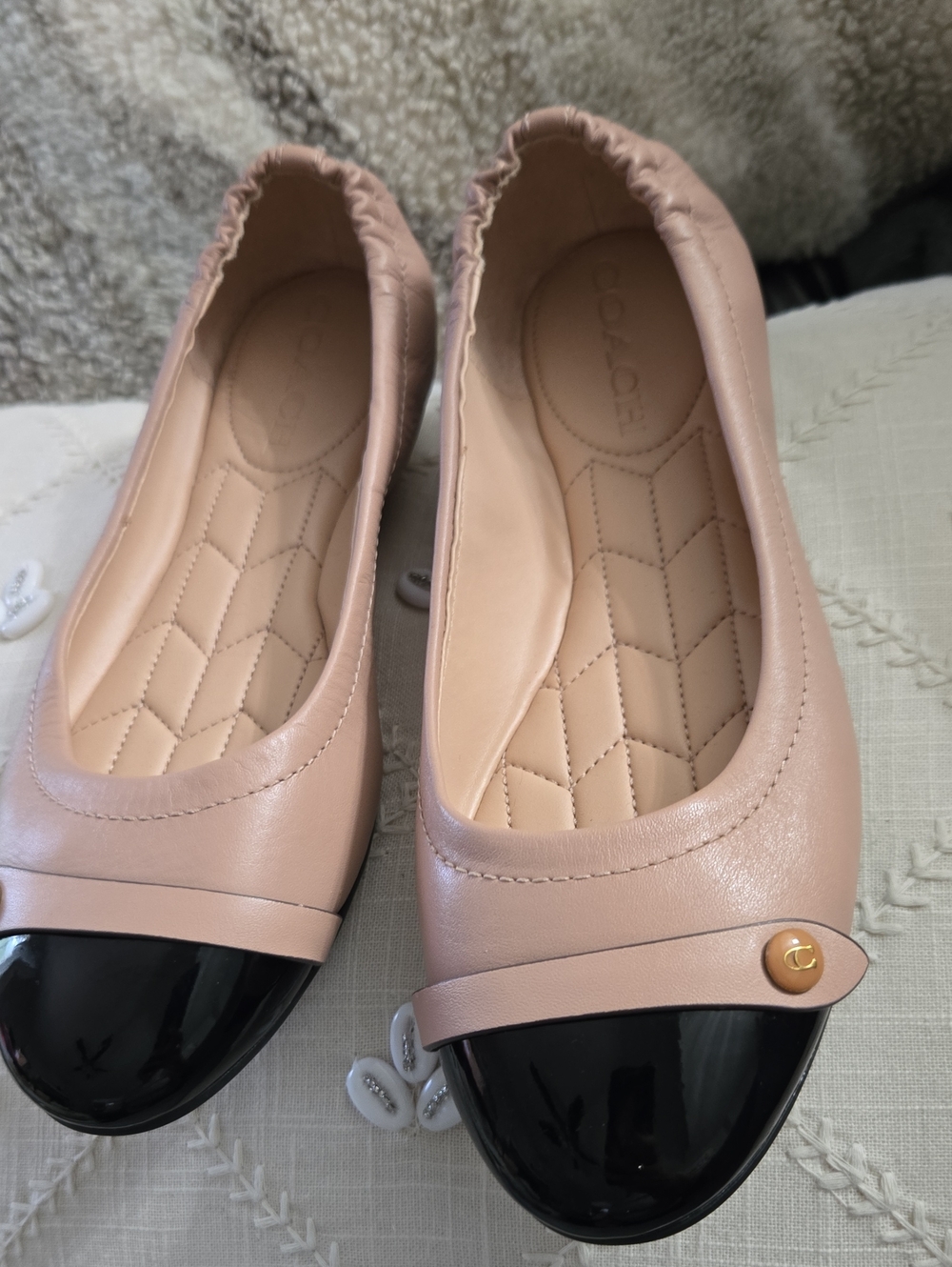 COACH Women's  Leather Cap-Toe Ballet Flats